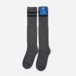 Boys Grey Long Socks with Green Stripes